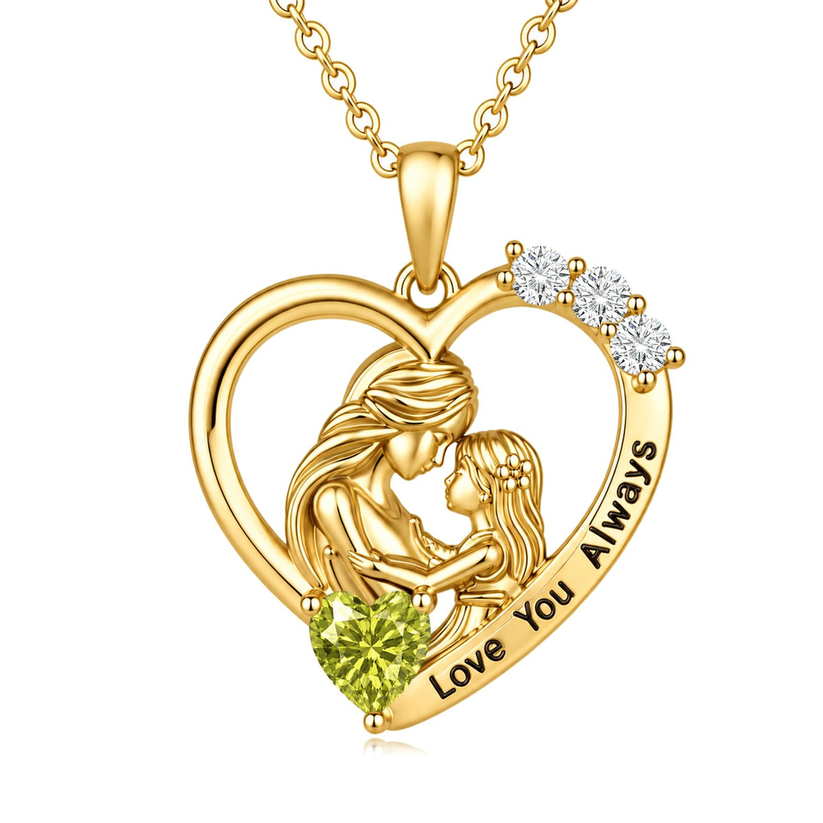 KINGWHYTE 12 Months Birthstone Mother Daughter Necklace 925 Sterling Silver – 08.Aug-Gold, Sterling Silver, 22mm*22mm