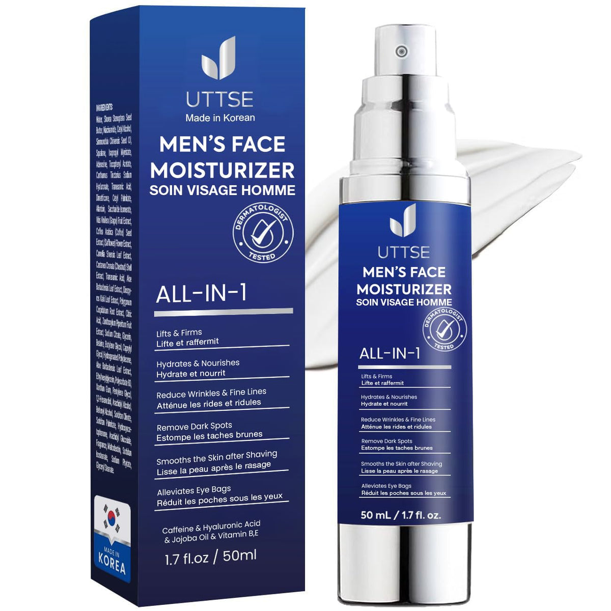 Uttse 6-in-1 Mens Face Moisturizer: Face Cream for Men - Reduce the Look of Eye Bags, Dark Circles, and Puffiness - Skin