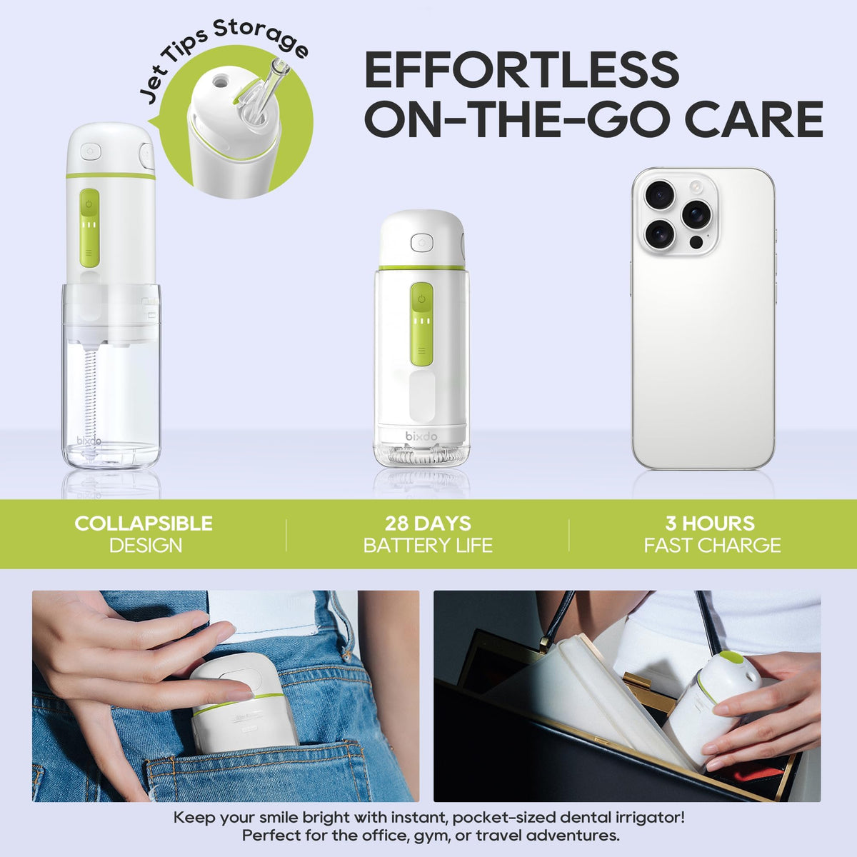 Flosser Go Portable Water Flosser for Travel - Bixdo Glossonic Official Imagery - 3