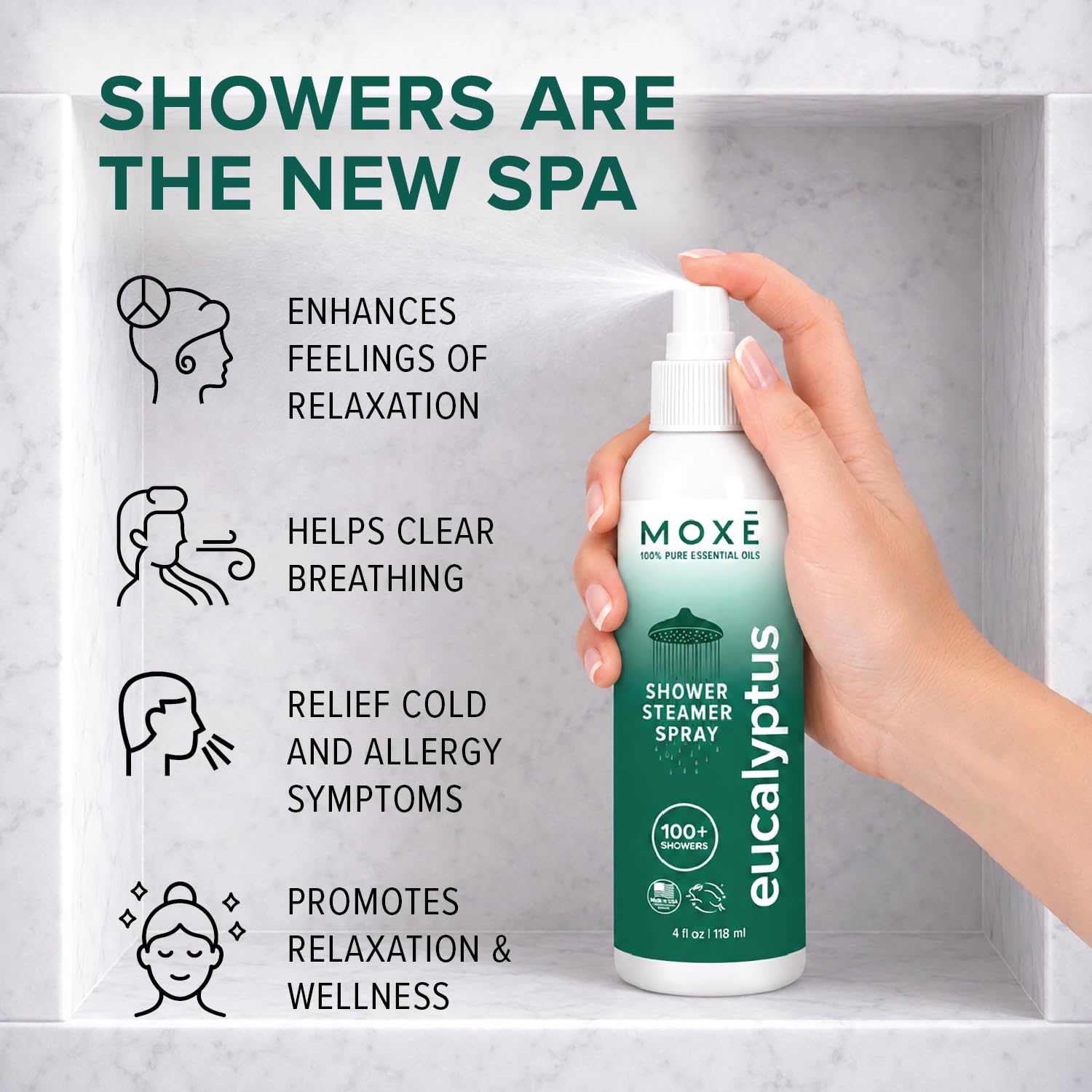 MOXĒ Eucalyptus Shower Mist – 100% Natural Aromatherapy Spray