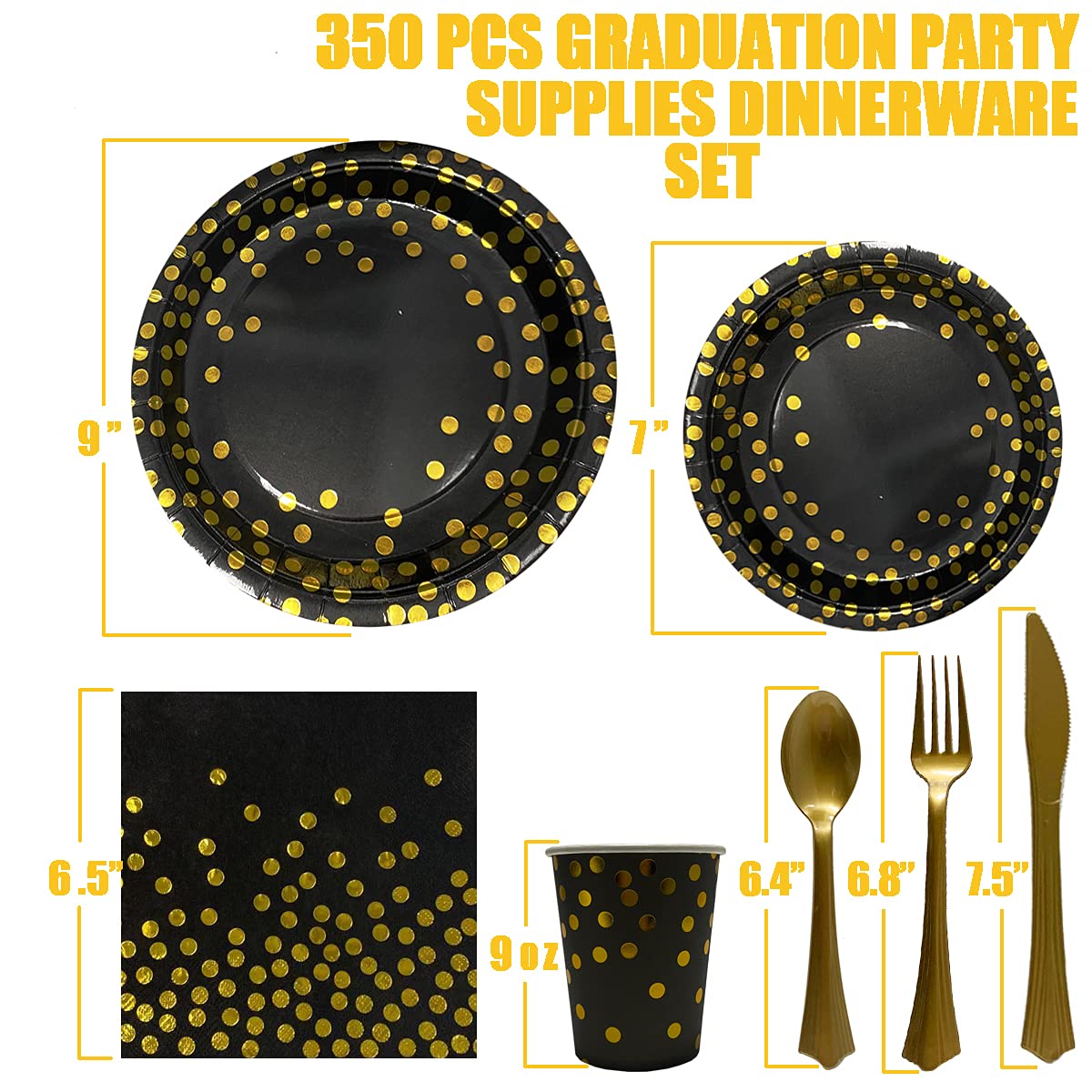 Runeaoys Halloween Black and Gold Party Decorations Supplies Paper Plates Napkin Set – close-up detail in Black-01