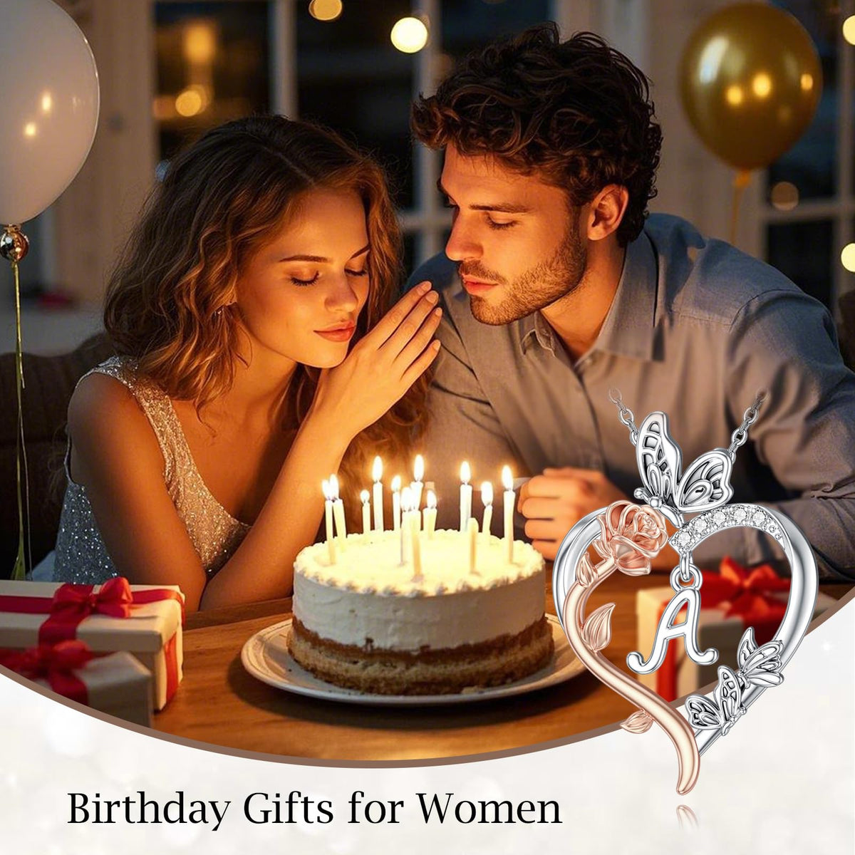 TOUPOP Gifts for Women Her 925 Sterling Silver Rose Heart Initial Necklace Butterfly Heart Jewelry Anniversary Birthday 
