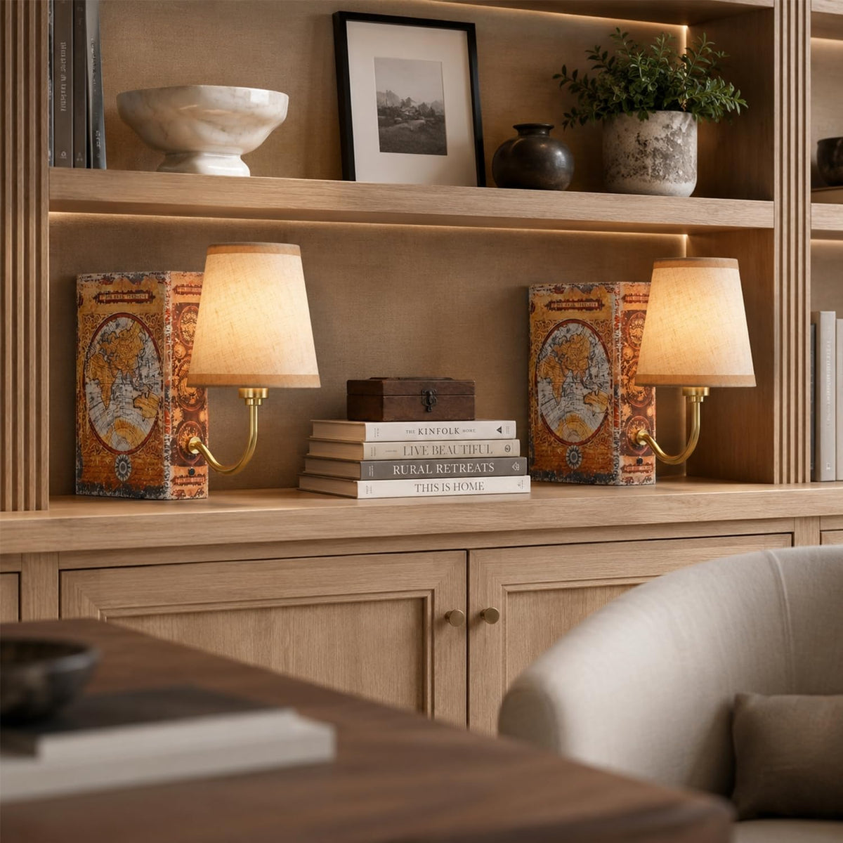 2 Pack Rechargeable Bookshelf Lamps Vintage Gold Touch - FUNTAPHANTA Official Imagery - 3