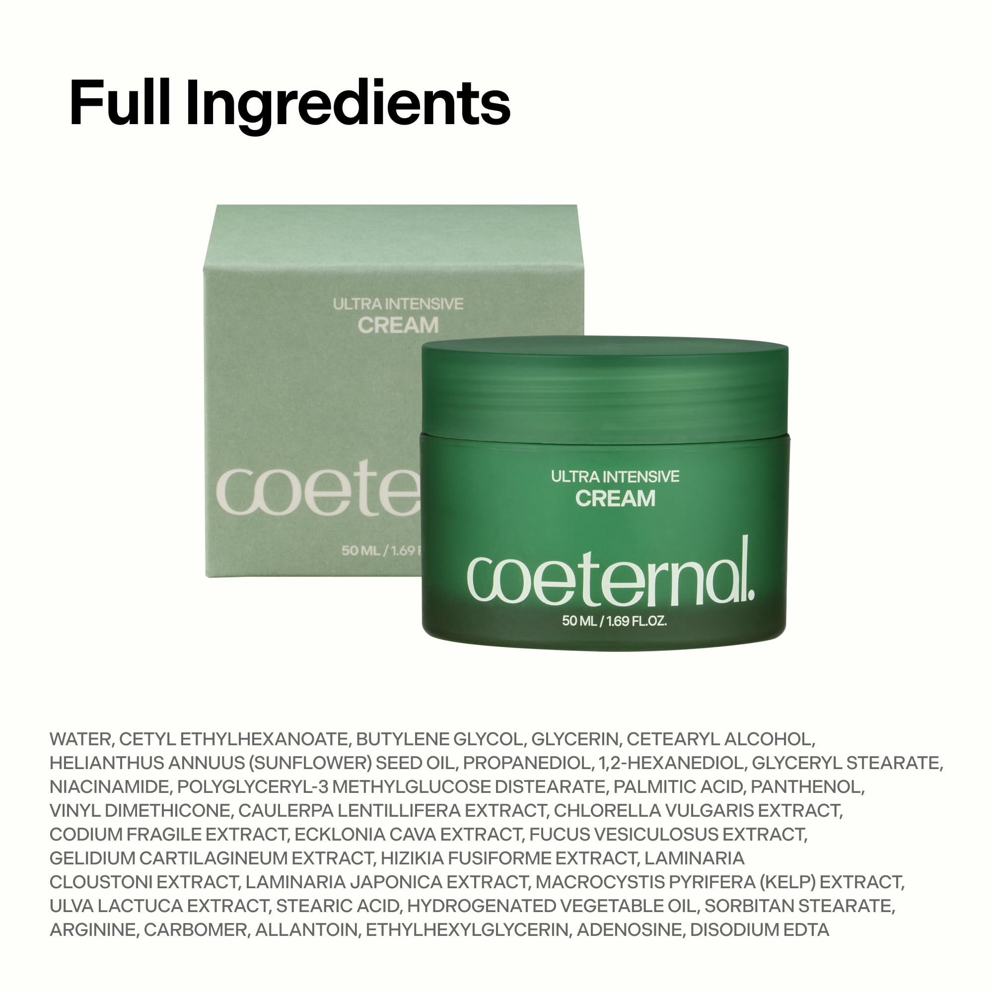 coeternal Ultra Intensive Cream hydrating Korean face moisturizer with niacinamide, algae extract, and arginine for dry and sensitive skin