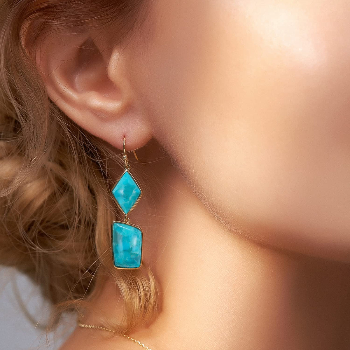 Jupiter Natural Turquoise/Moonstone Earrings for Women, Genuine Gemstone Dangle Earrings for Ladies, Birthstone Earrings
