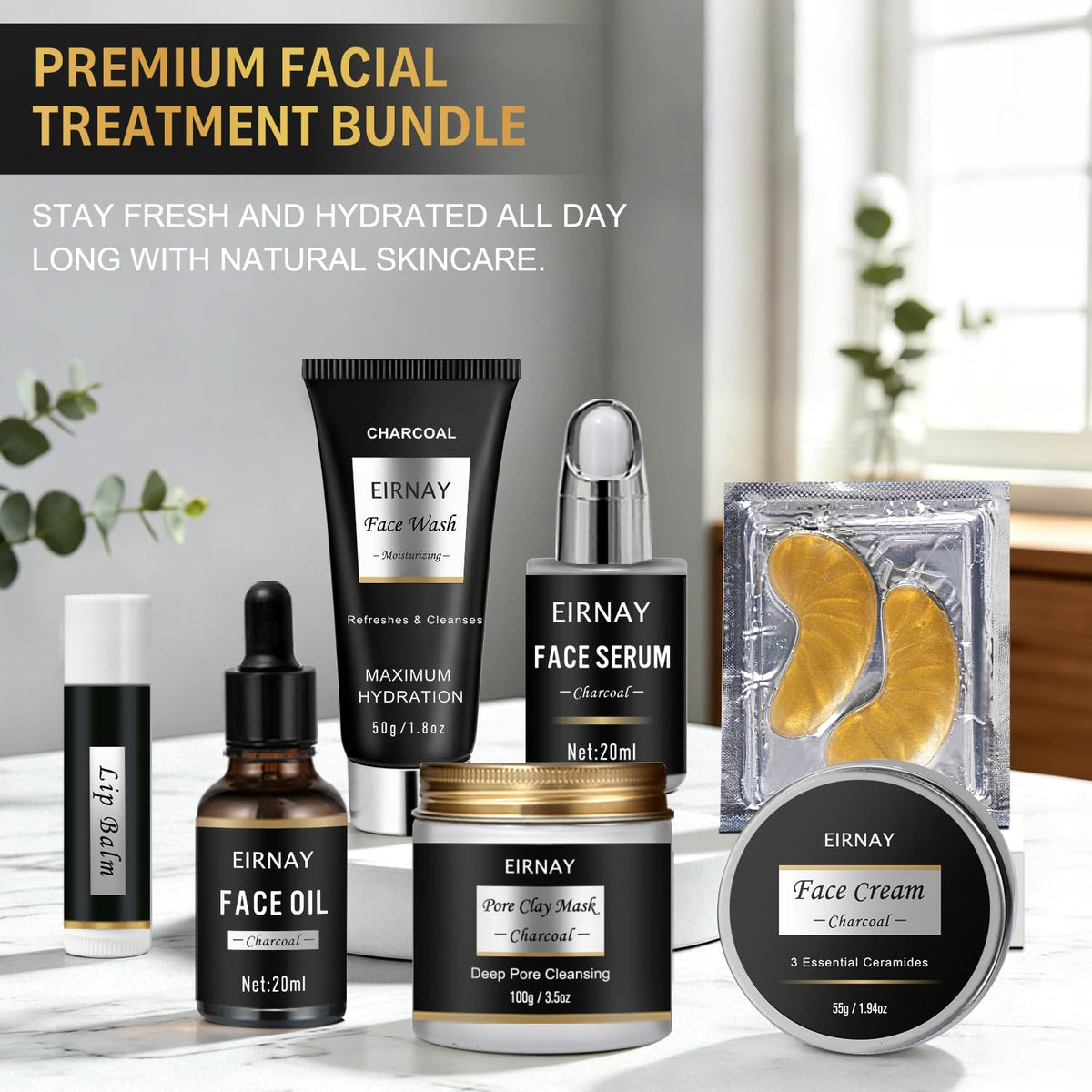 EIRNAY Gifts for Men, 21PCS Spa Gift Basket Set for Men, Charcoal Skin Care Set – packaging and label