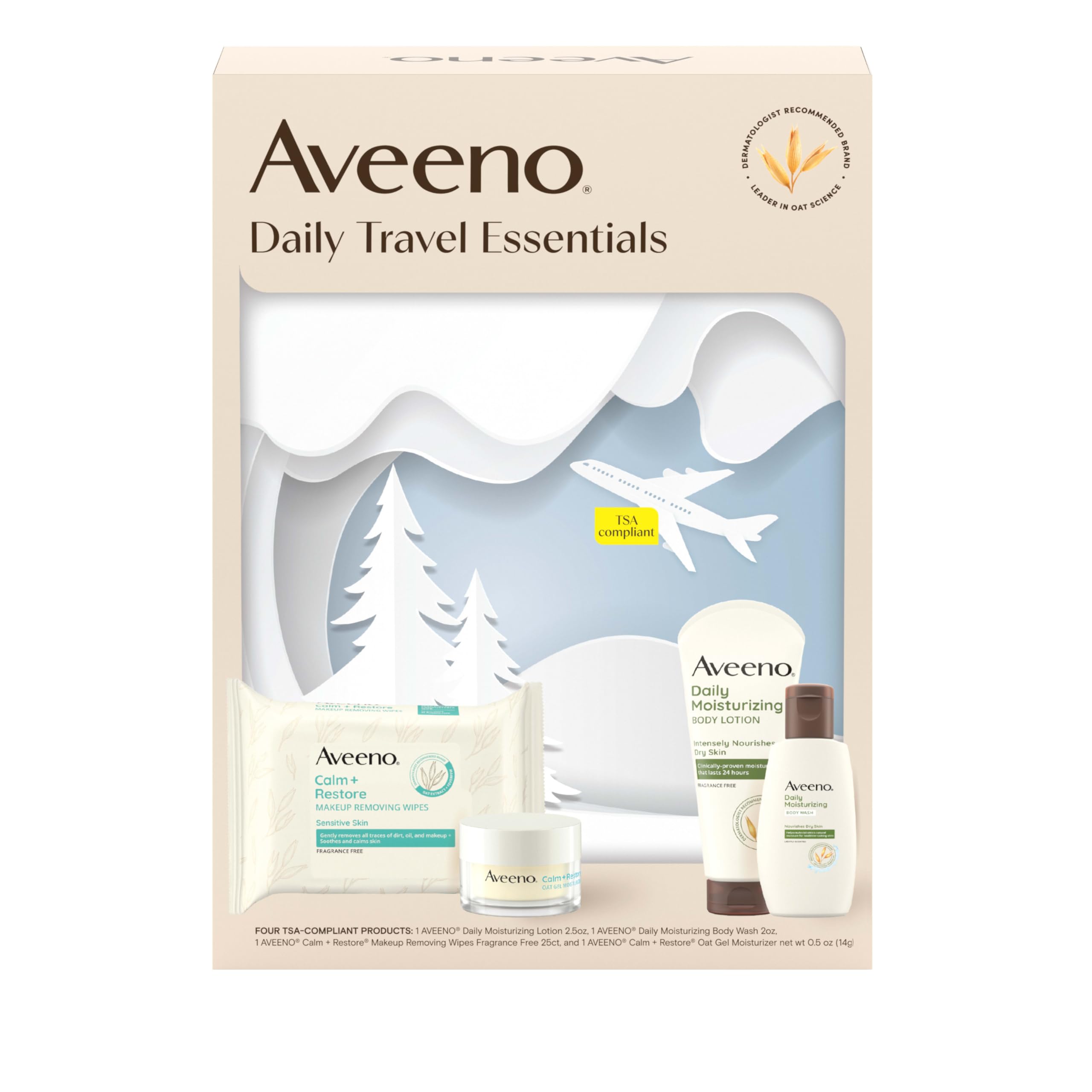 Aveeno Daily Travel Essentials Gift Set, 4 items - Product Imagery