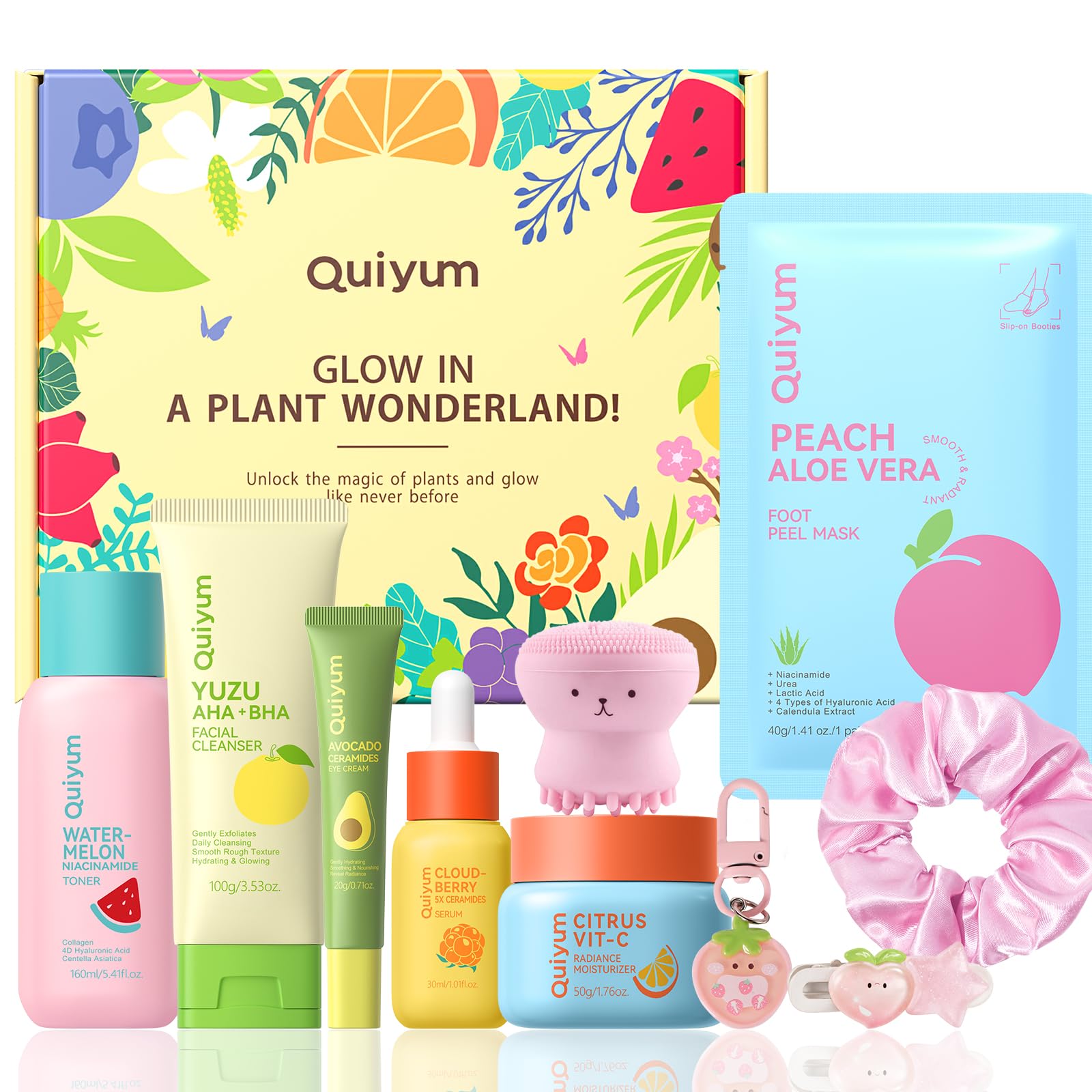 QUIYUM Fruit Skincare Gift Set - 10-in-1 Glow Routine + Cute - Product Imagery