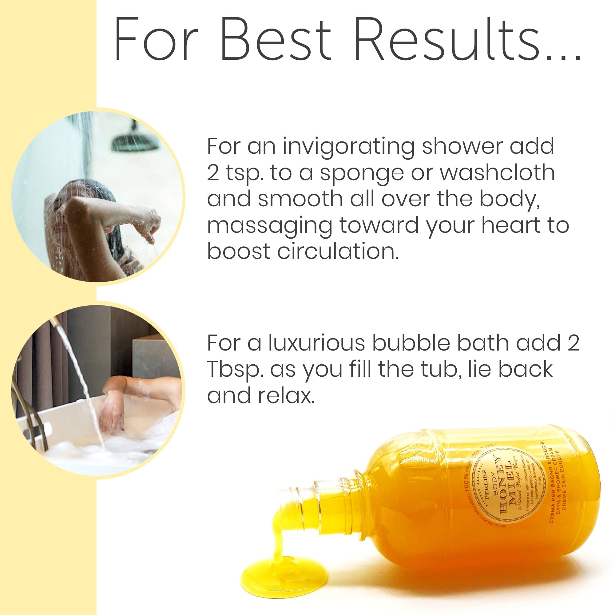 Perlier Sweet Honey Miel shower and bath cream with organic Italian honey, nourishing and soothing skin cleaning agent.