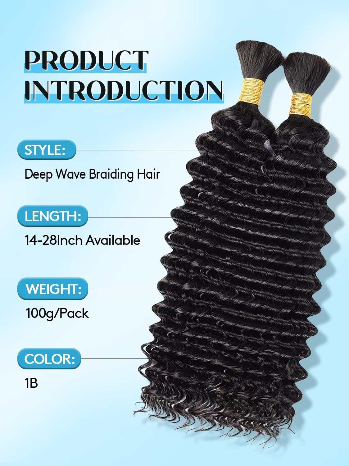 WIGGSALONG Boho Hair for Braiding, 18 Inch Curly Virgin Human Braiding Hair for Women,100g 2 Bundles Natural Black，12A K