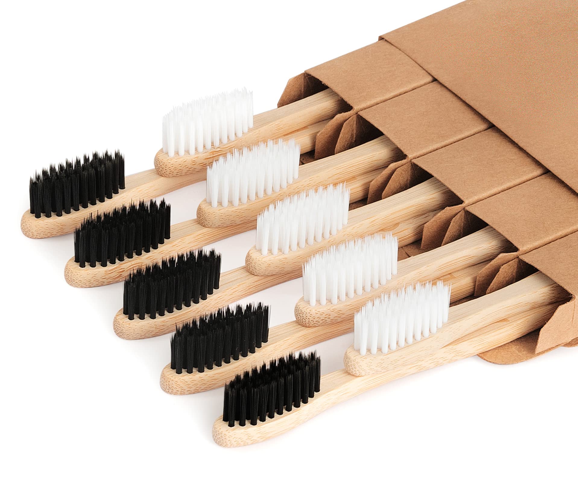 Bamboo Toothbrushes 10 Pack, Soft Bristle Toothbrush BPA Free - Product Imagery