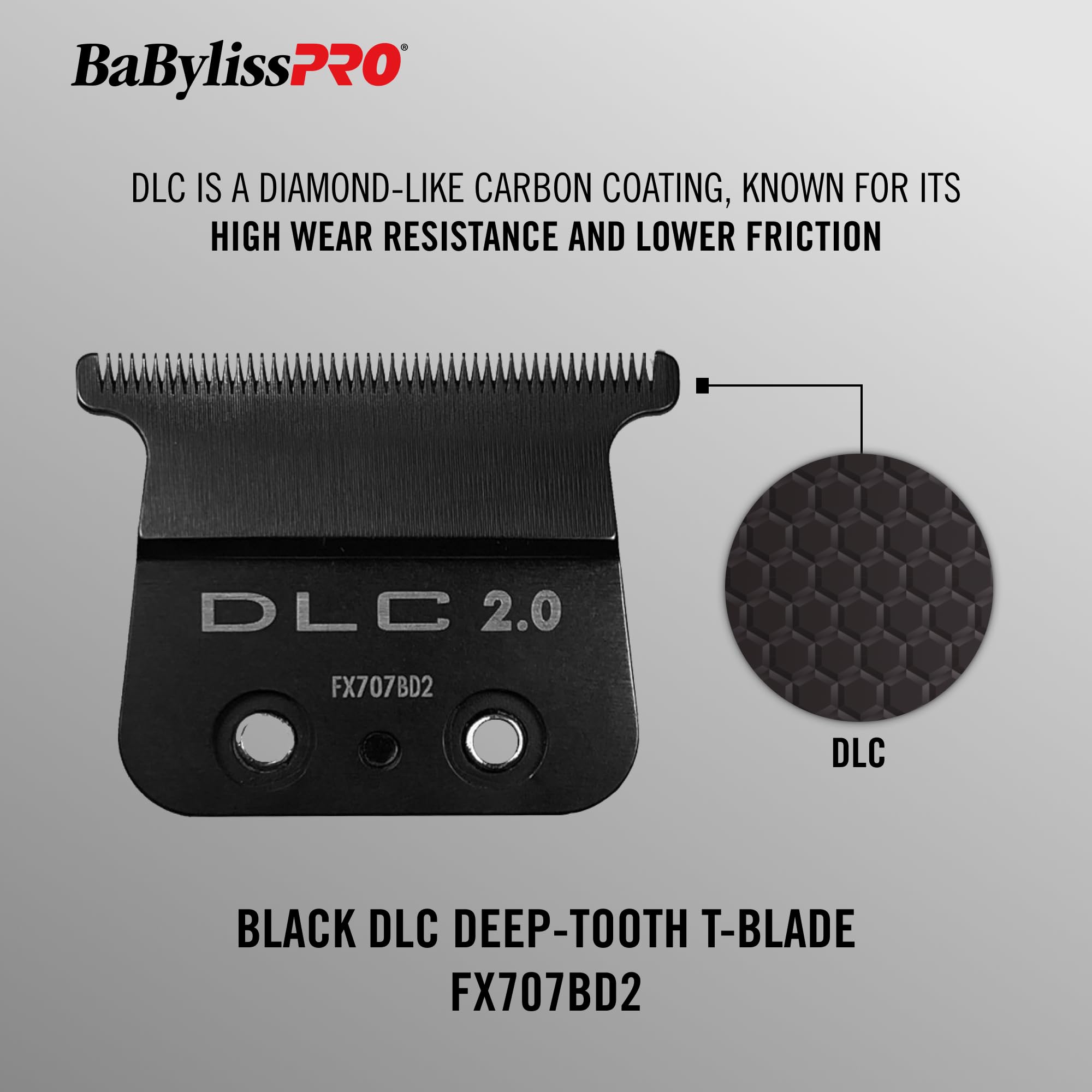 BaBylissPRO Barberology Deep Tooth DLC 2 Replacement Blade for Outlining Hair Trimmers (FX707BD2), Black