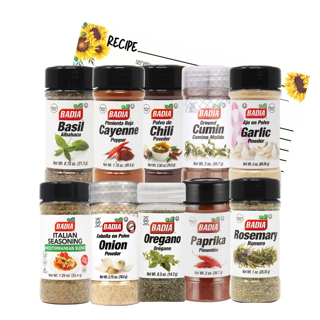 June Street Market New Kitchen Starter 10 Piece Gift Set with Basil, Cayenne, Chili Powder, Cumin, Garlic, Italian, Onio