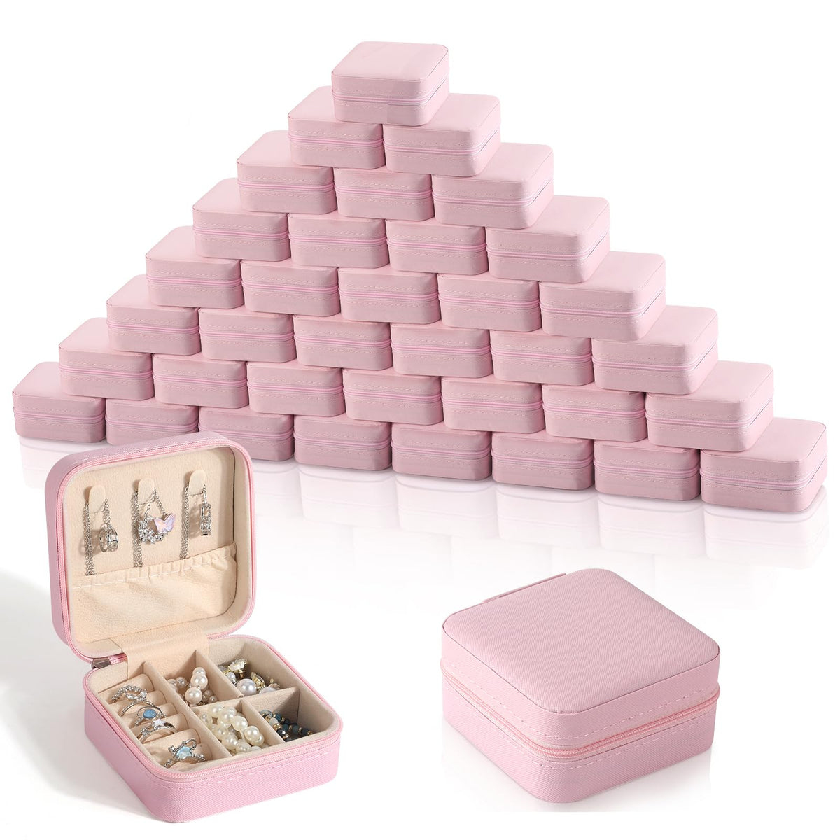 VZZNN 36 Pack Travel Jewelry Case, Small Travel Jewelry Organizer Box with Mirror, PU Leather Mini Jewelry Storage Holde