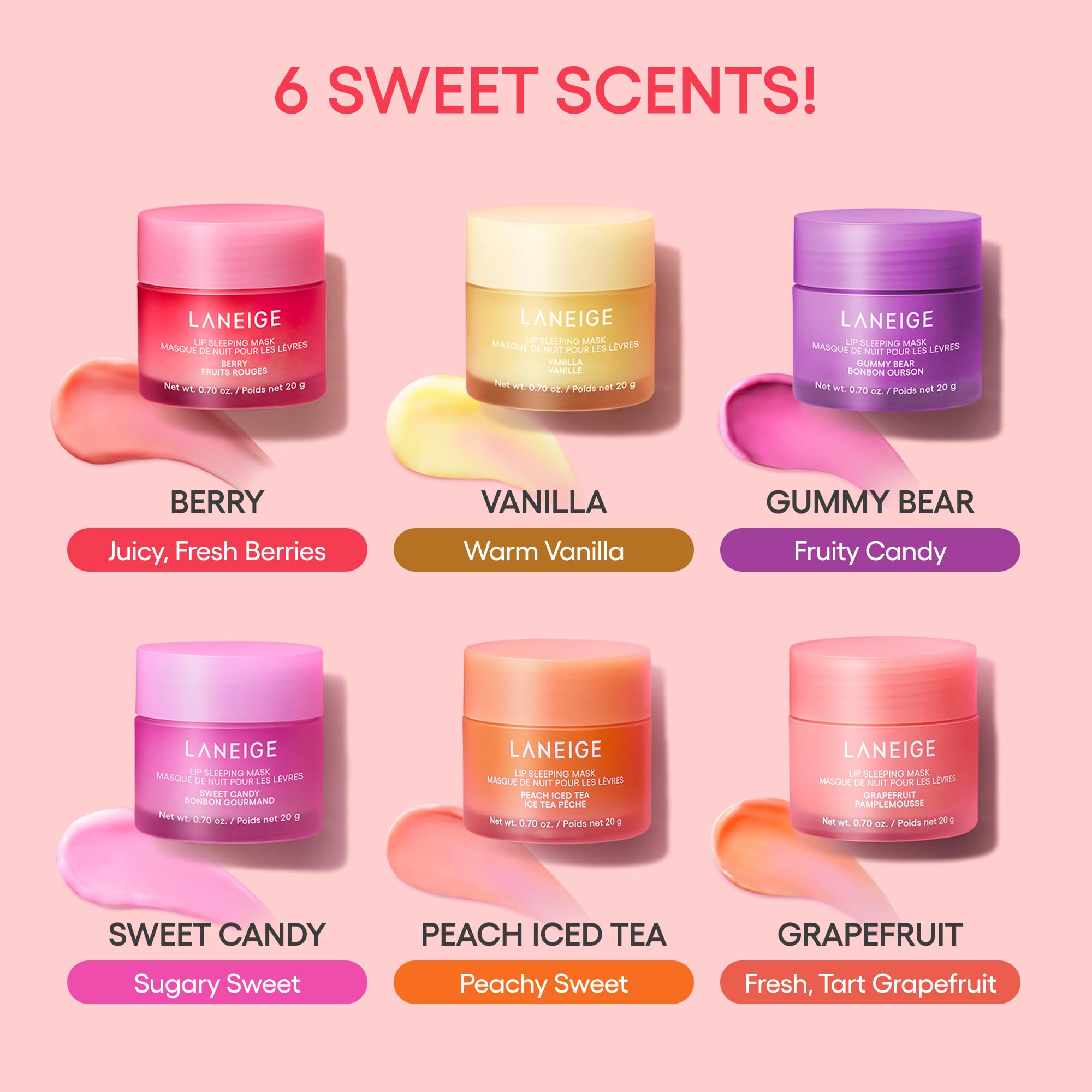Laneige Lip Sleeping Mask lip balm with strawberry scent, hydrating Korean overnight lip treatment with shea butter and vitamin C.