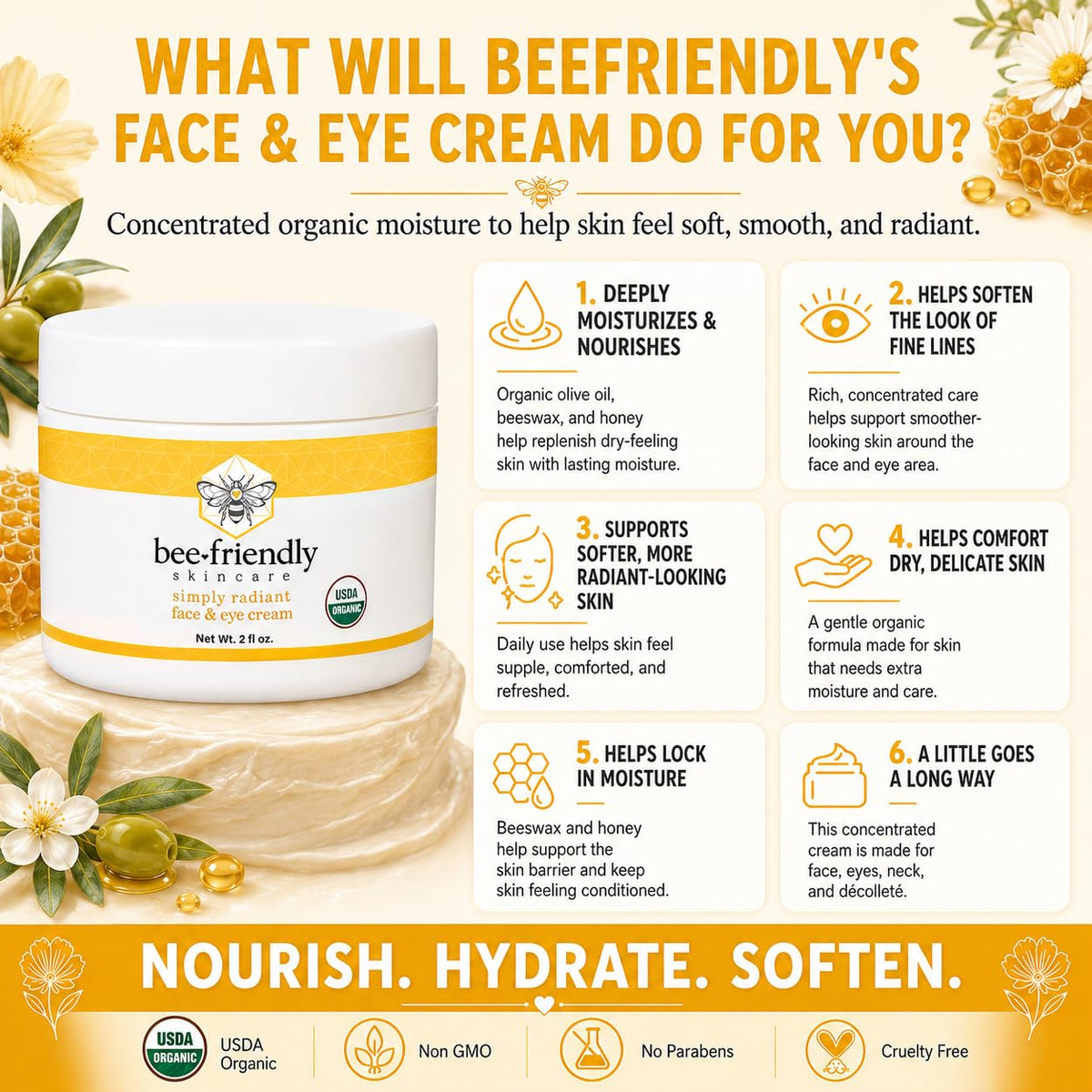 BeeFriendly® Organic Face and Eye Cream, All In One 2 oz – product photo (Face Moisturizers)