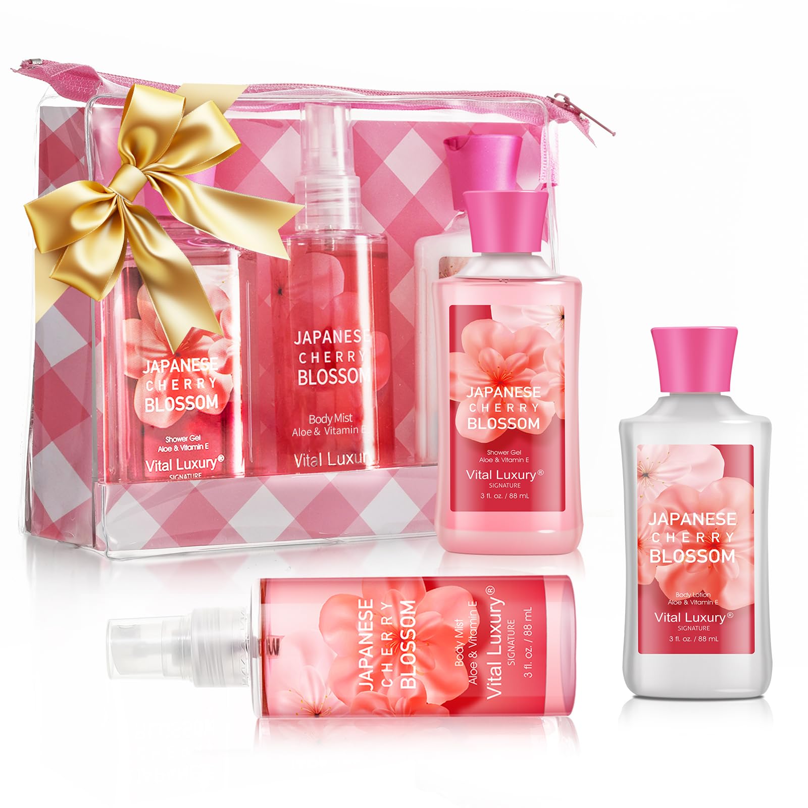 Self Care Gift Set for Women - 3PC Japanese Cherry Blossom Spa - Product Imagery