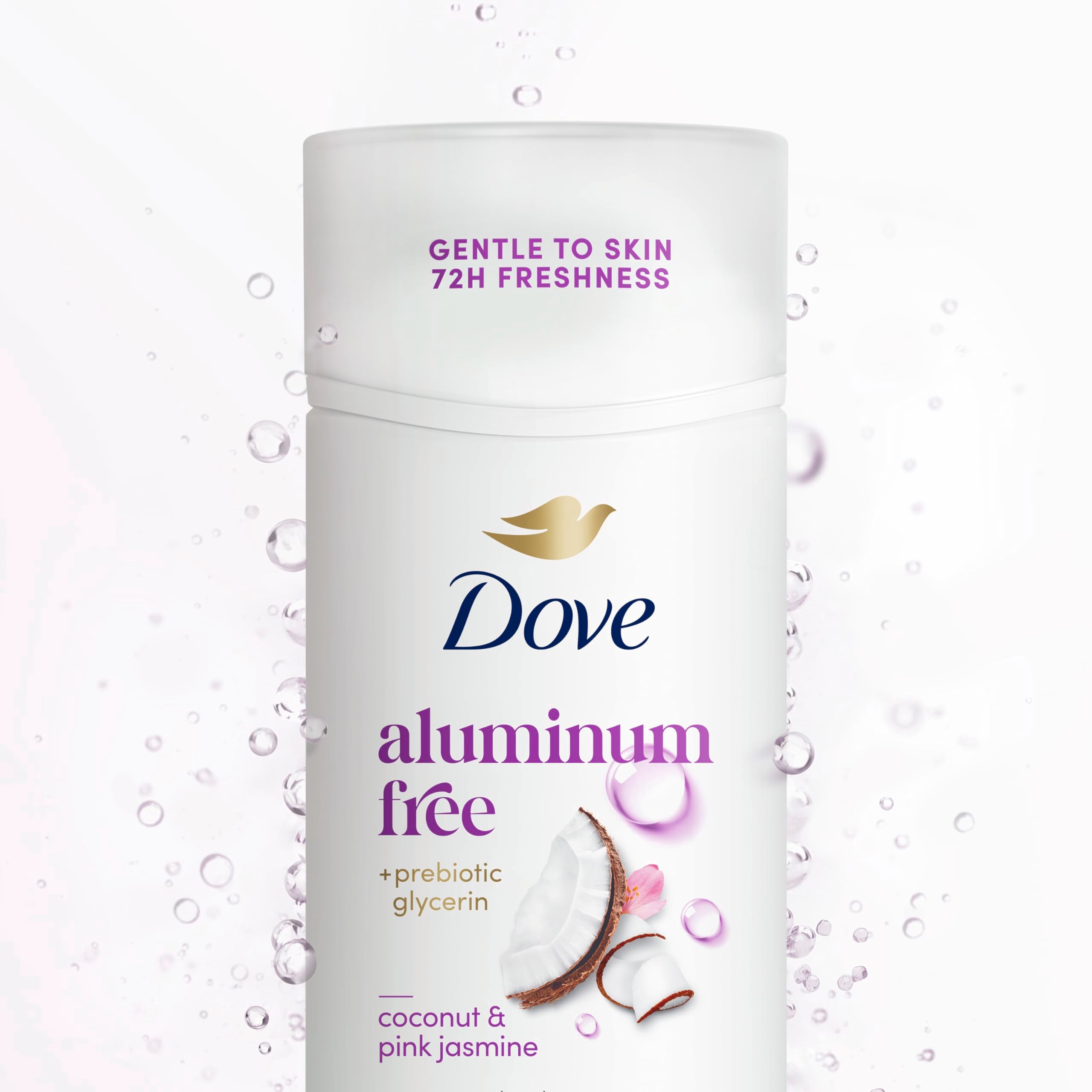 Dove aluminum-free deodorant stick with coconut and pink jasmine scent, 2.4 oz, natural body deodorant for freshness