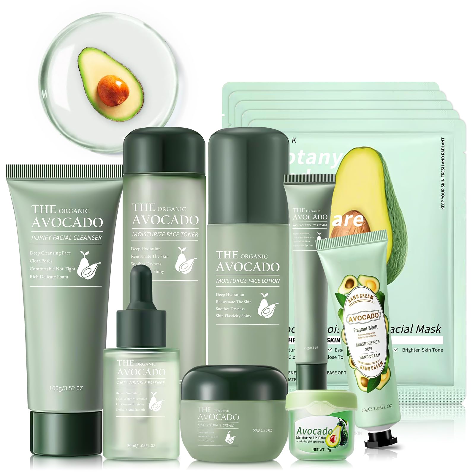 Avocado Skin Care Set, 13-In-1 Travel Skincare Kits for - Product Imagery