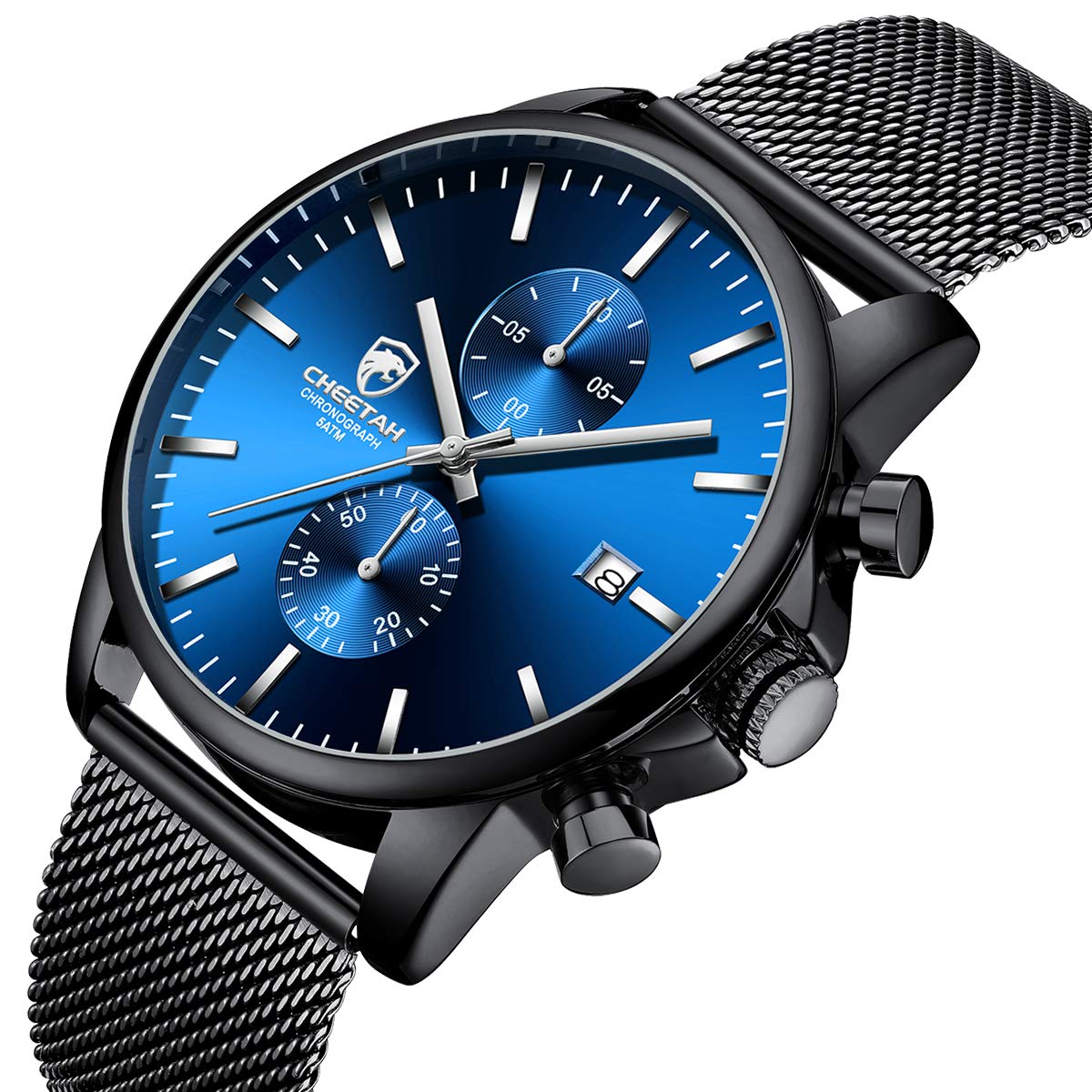 GOLDEN HOUR Mens Watch Fashion Sleek Minimalist Quartz Analog Mesh Stainless Steel Waterproof Chronograph Watches for Me