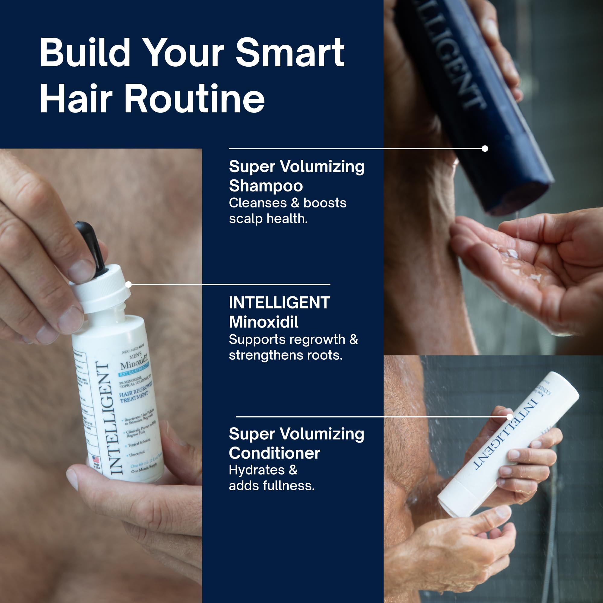 Intelligent Super Volumizing Hair Loss Shampoo bottle with label, designed to strengthen and add volume to thinning hair.