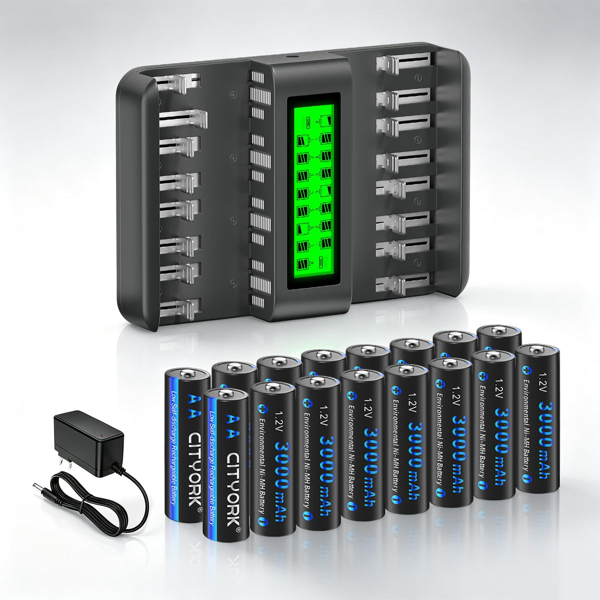CITYORK 16 Pack Rechargeable AA Batteries with Charger 1 2V - CITYORK Official Imagery - 1