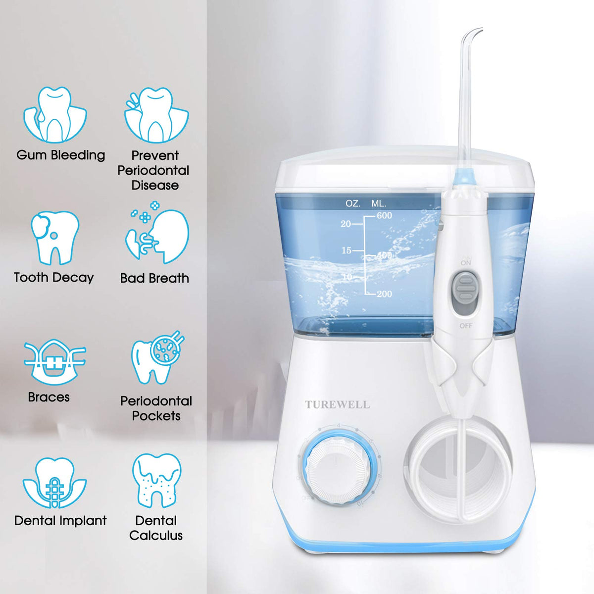 TUREWELL Water Dental Flossing Oral Irrigator for Teeth/Braces – close-up detail in White