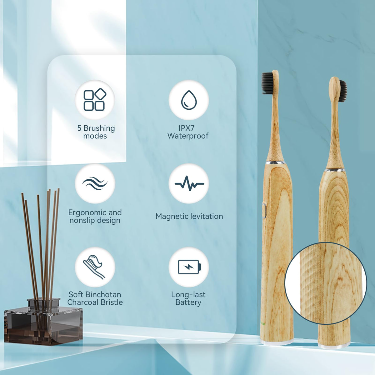 Bamboo Electric Toothbrush for Adults Soft Bristle - GUFICLE Official Imagery - 4