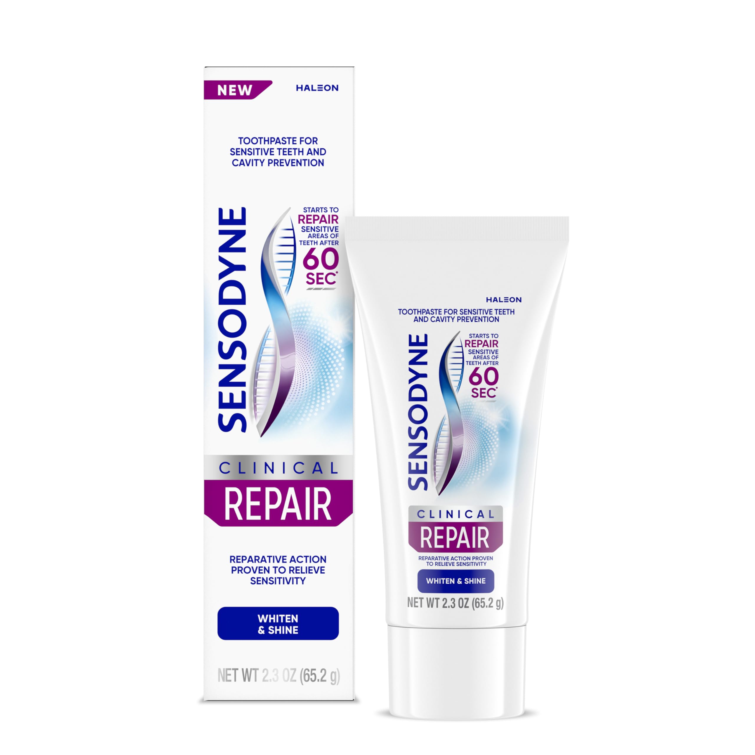 Sensodyne Clinical Repair Whiten & Shine Toothpaste, 2.3 oz - Product Imagery