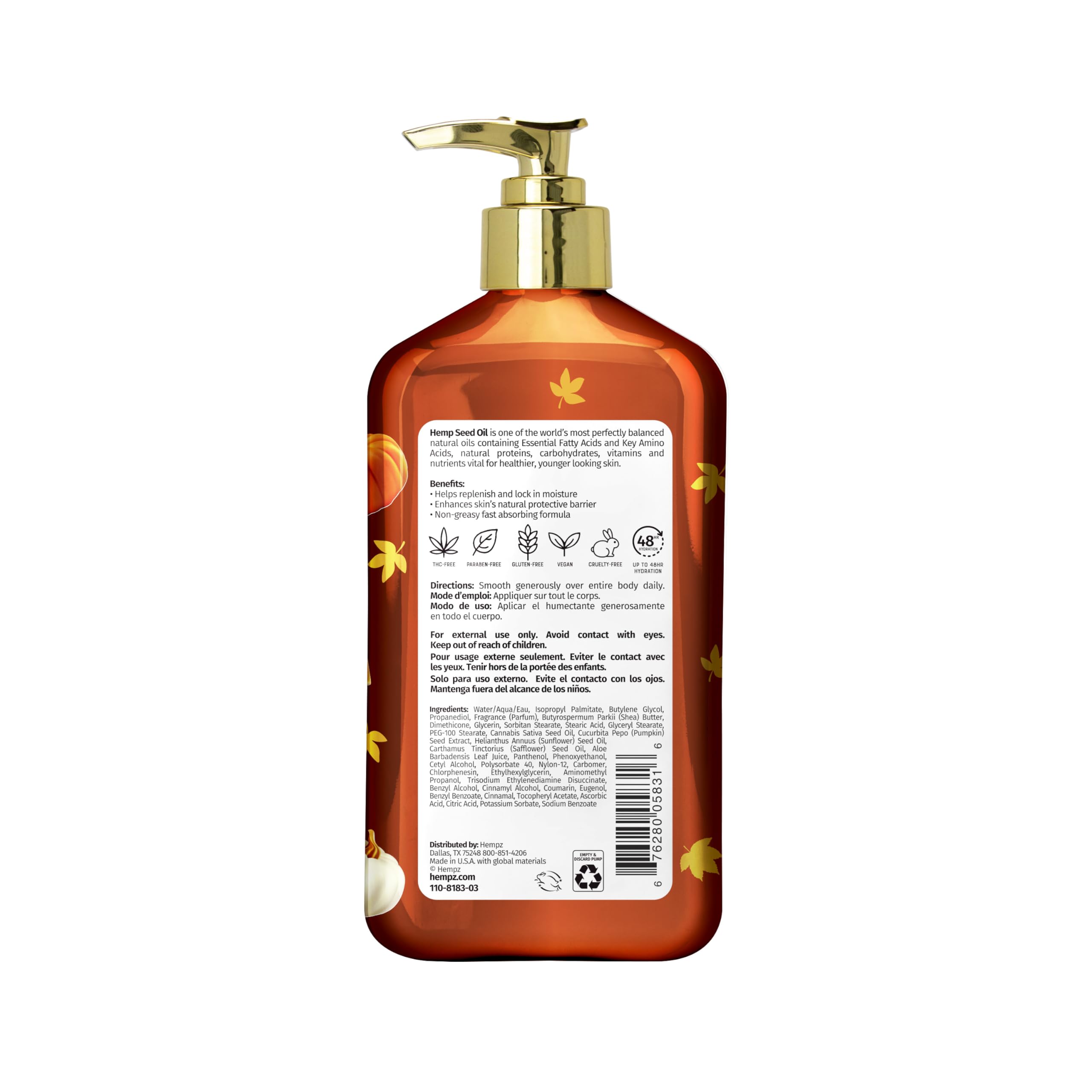 Hempz Fall Body Lotion Duo with Pumpkin Pie and Caramel Apple scented skin moisturizer bottles.
