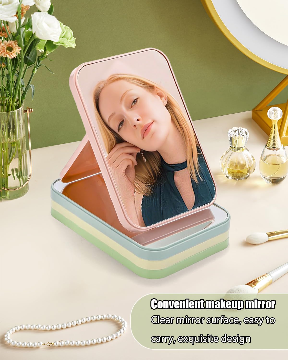 Wuqoioo Foldable Mirror, 20 Pack Desktop Makeup Mirror Simple Folding Makeup Mmirrors with Stand for Spa Party, Girl, Wo