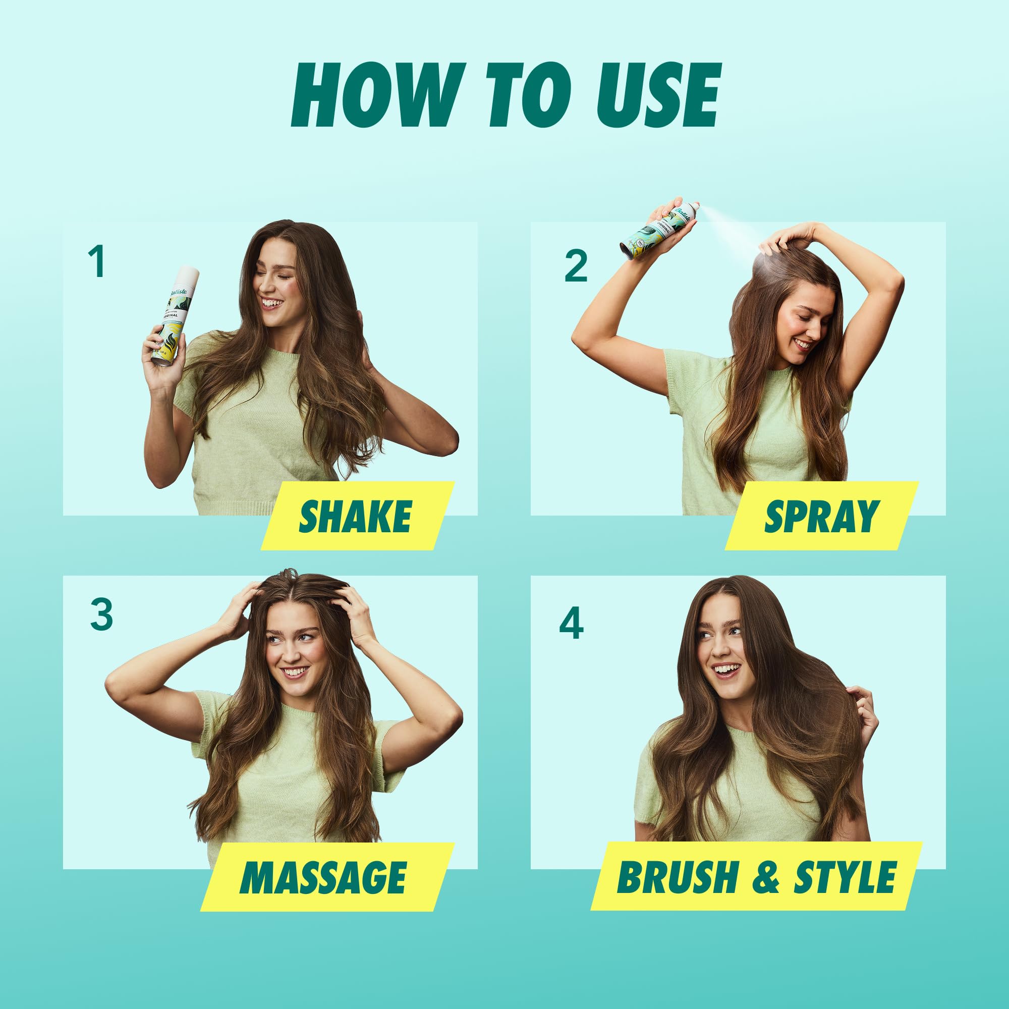 Batiste Dry Shampoo, Original waterless shampoo in 3.81oz bottles, pack of 3, for fresh hair between washes