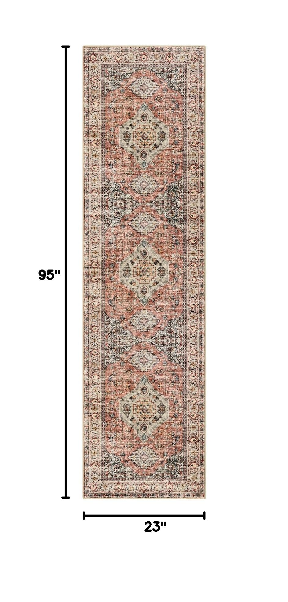Lahome Oriental Kitchen Runner Rug Non Slip, 2x8 Runners for Hallways – Terracotta, Faux Wool, 2' x 8' (Runner)