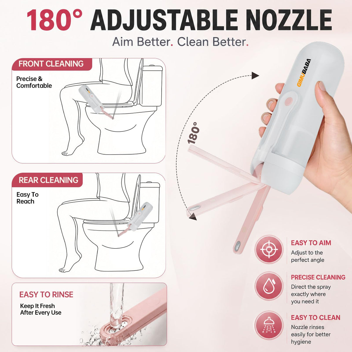 Portable Electric Bidet for Travel with 180 Adjustable - gimubaba Official Imagery - 8