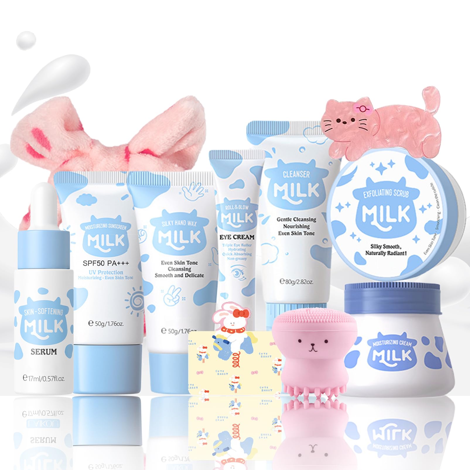 11 In 1 Milk Skincare Set for Women & Teens, Travel Skincare - Product Imagery