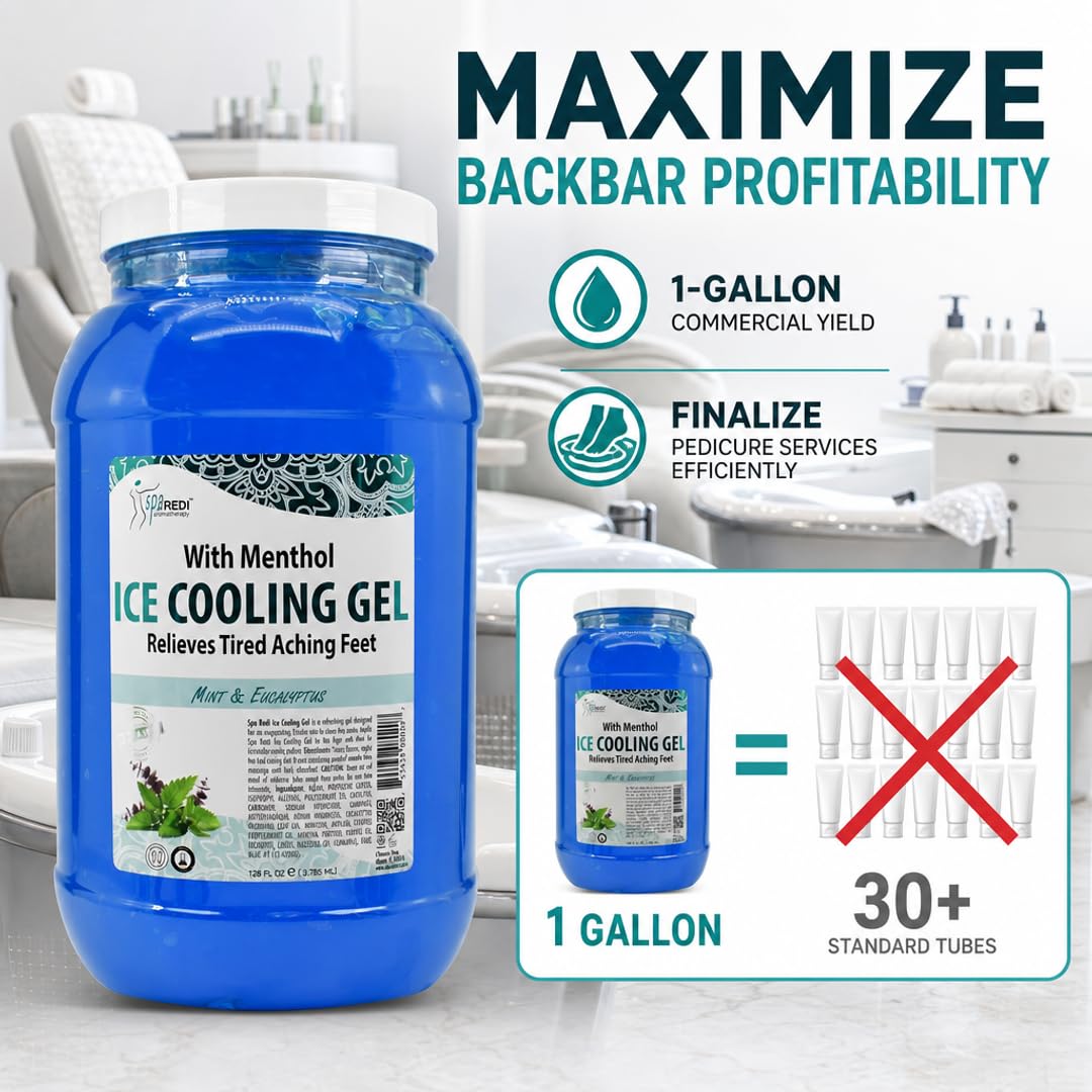 SPA REDI Pedicure Massage Cooling Gel, Fast-Absorbing, 1 Gallon – packaging and label