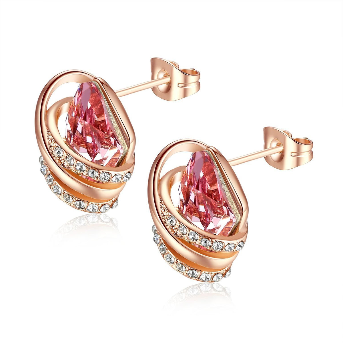 Leafael Wish Stone Necklace, Stud Earrings Jewelry Set for Women, October Birthstone Vintage Pink Crystal Jewelry, Silve