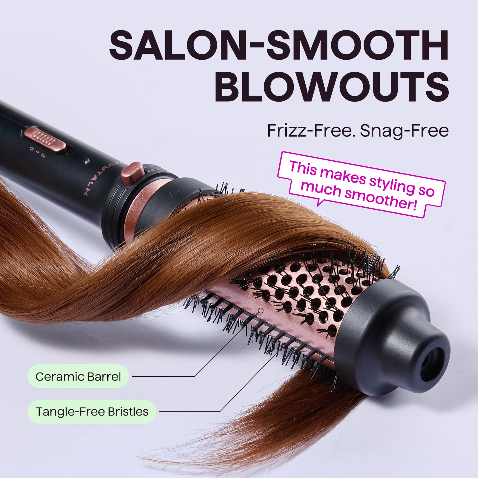 Wavytalk 1.5-inch thermal round hairbrush for blowouts and curls, with heat-resistant handle and natural bristles.