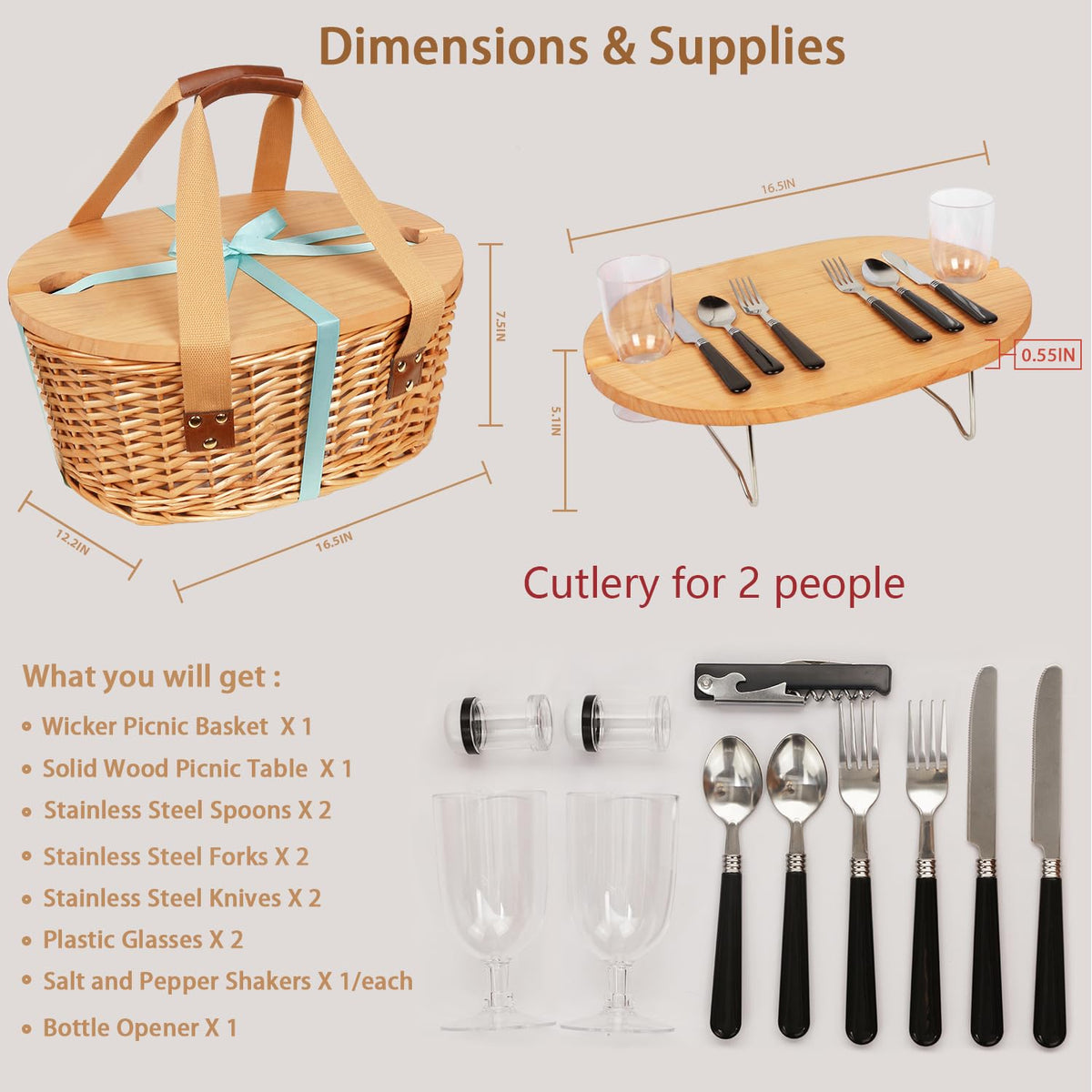 Hap Tim Wicker Picnic Basket Set for 2 with Mini Folding - Hap Tim Official Imagery - 4