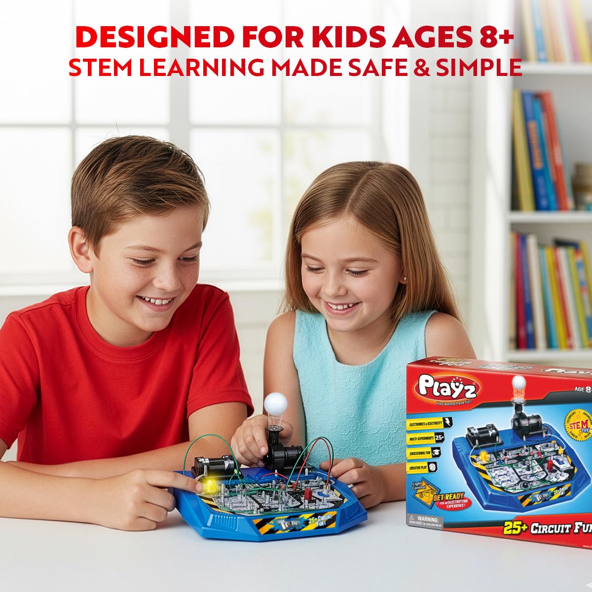 Playz Circuit Board for Kids, Educational Science Kits for Kids Age 8-12 – back view and specifications