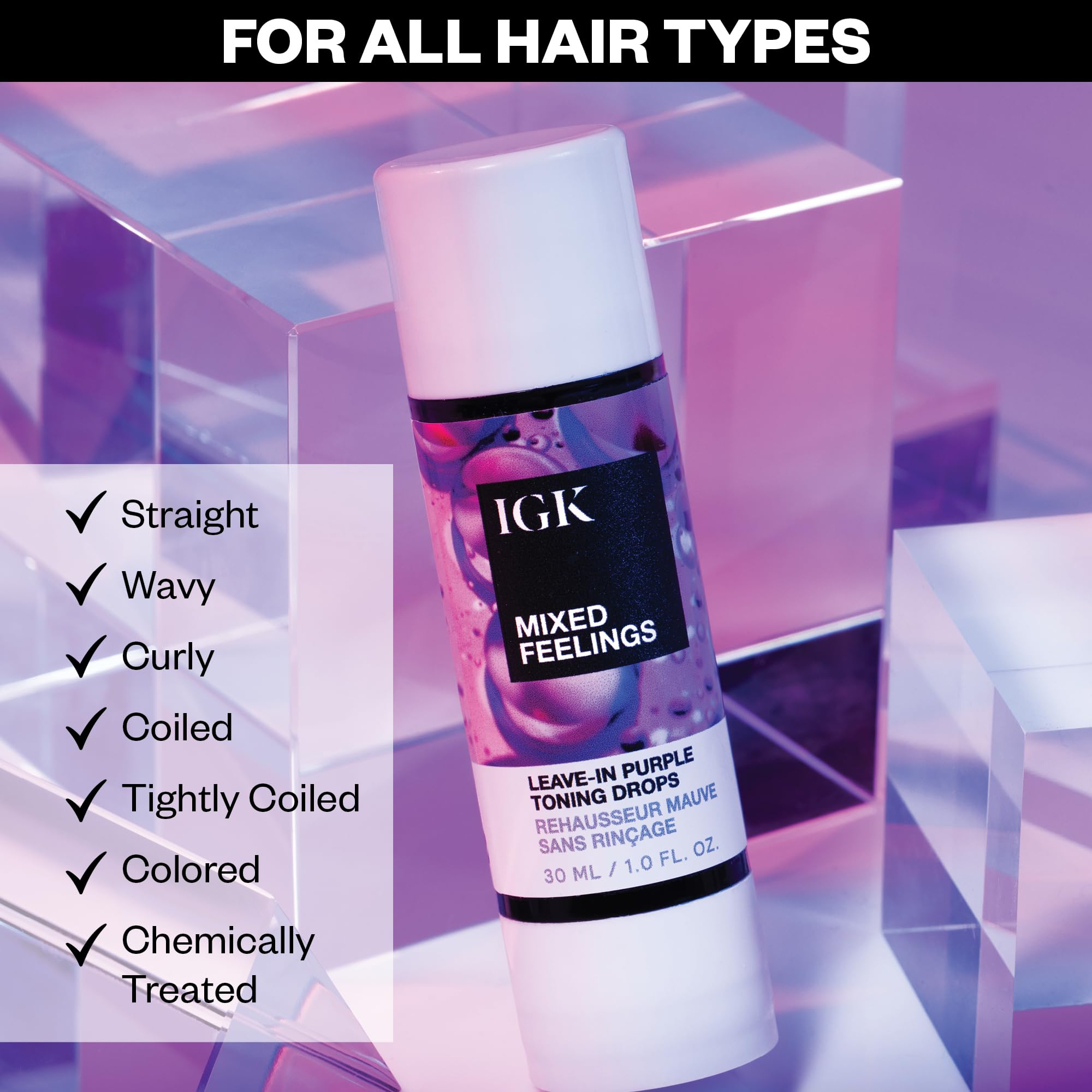 IGK MIXED FEELINGS Leave-In Blonde Toning Drops | Brighten + Neutralize Brass | Vegan + Cruelty Free | 1 Oz