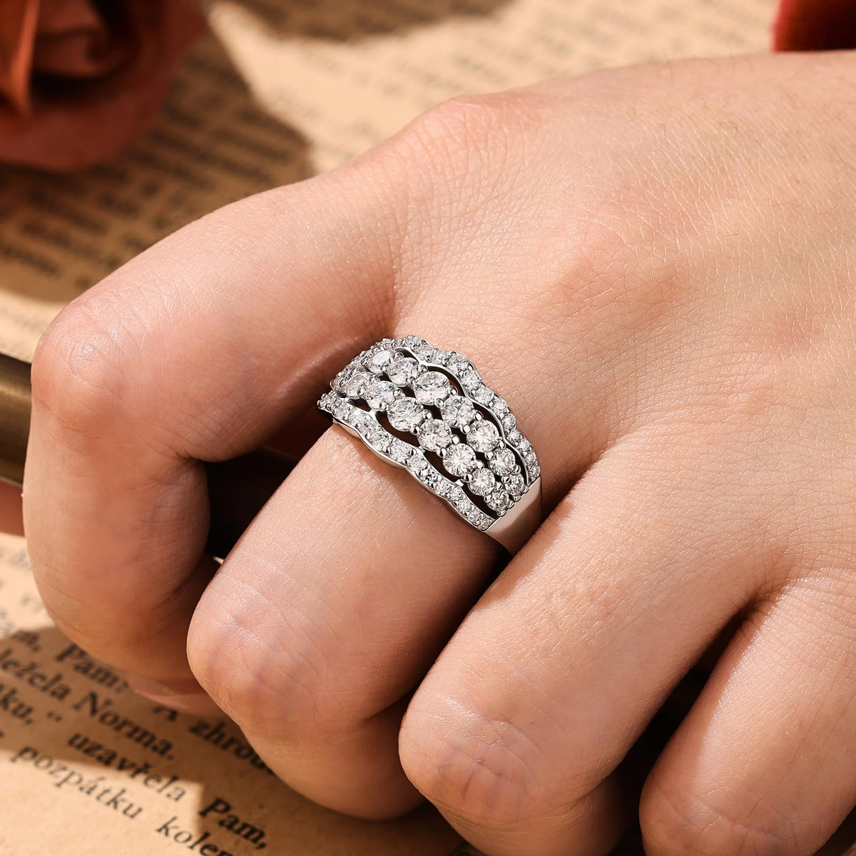 Wuziwen Moissanite Wide Wedding Bands for Women Engagement Eternity Rings – full view, size 5 5.5 6 6.5 7 7.5 8 8.5 9 9.