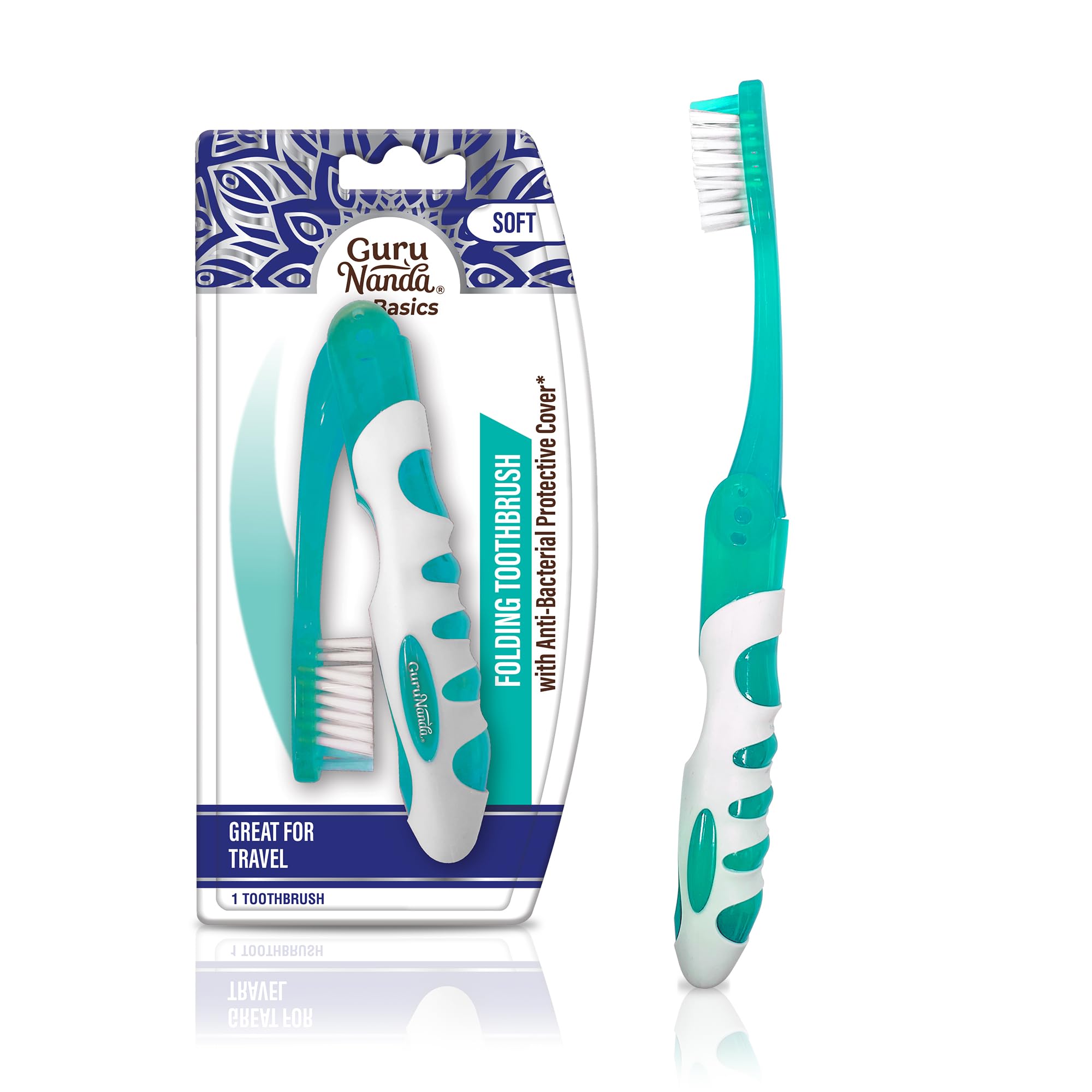 GuruNanda Folding Toothbrush with Built-in Cover, Perfect for - Product Imagery