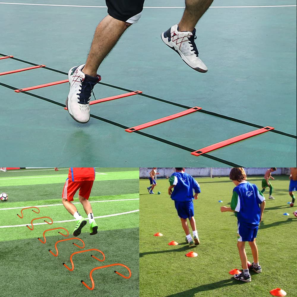 TNZMART Agility Ladder and Disc Cones Training Set Adjustable Rungs Training Ladder with 10 Plastic Sport Cones for Trai