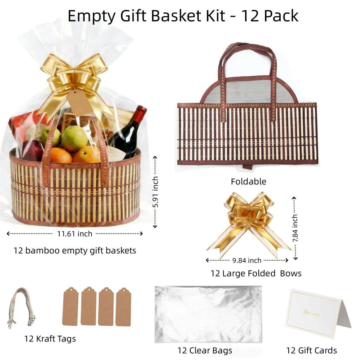 12 Set Baskets for Gifts Empty Bulk Large Woven Bamboo Gift - Premium Selection Official Imagery - 3