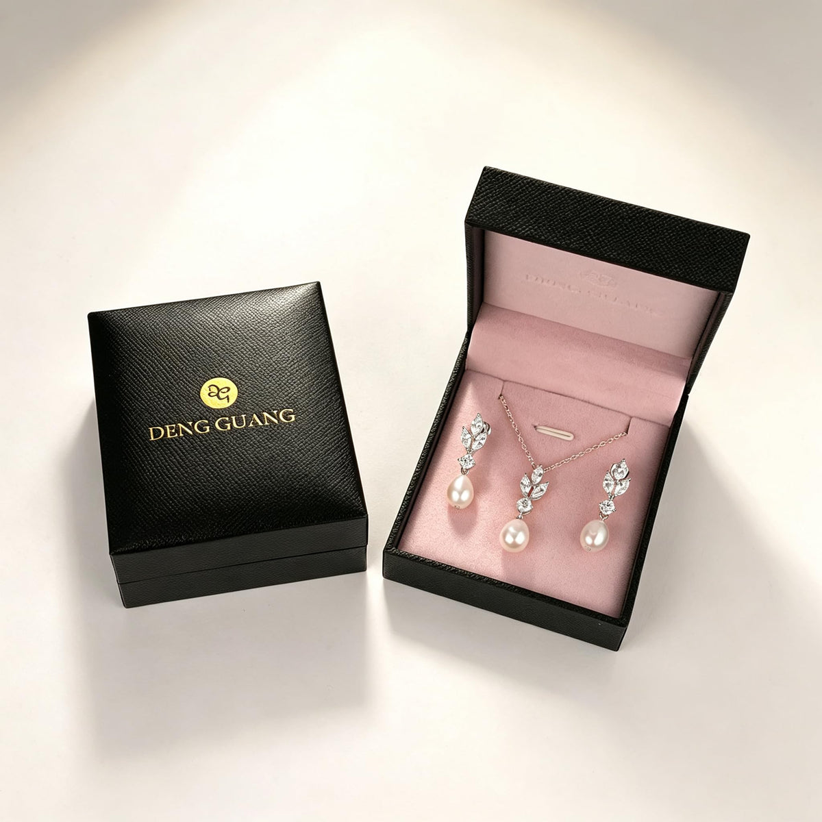 DENGGUANG Freshwater Pearl Jewelry Set for Women, White Pearl Pendant Necklace and Drop Earrings Set with Moissanite, We