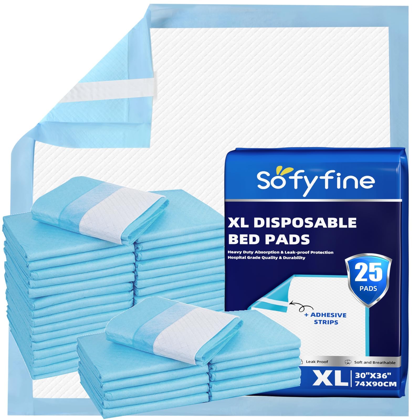 SOFYFINE Bed Pads with Adhesive Strip 30"x36" Thicken Elderly - Product Imagery