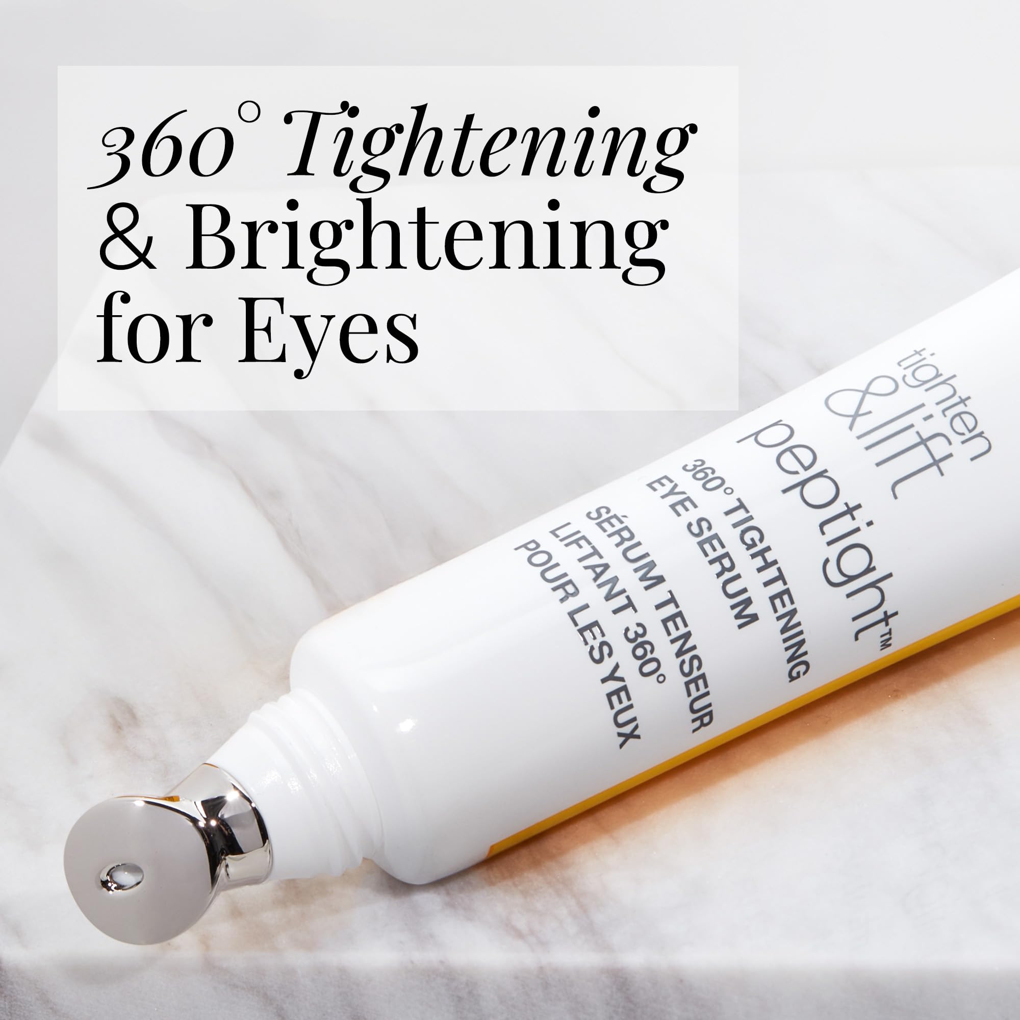 StriVectin Peptight® 360° eye serum in a 1 oz bottle, featuring a sleek design with a silver cap and clear packaging.