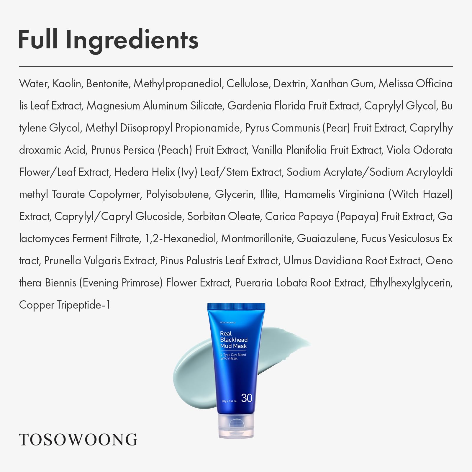 TOSOWOONG Real Blackhead Mud Mask for pore care, oil control, and cooling skin treatment in a jar with mud and herbal ingredients.