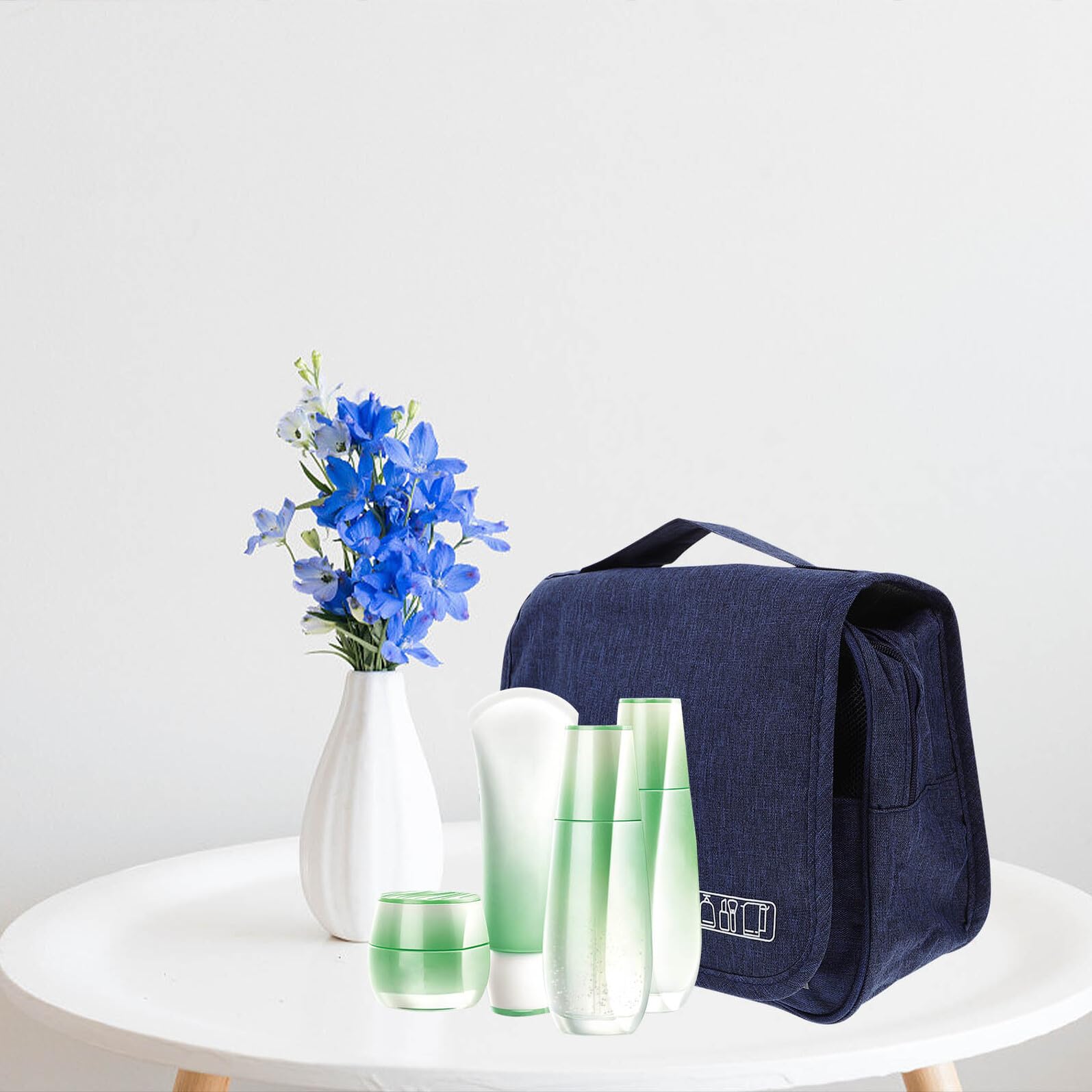 WOFASHPURET navy foldable waterproof travel toiletry bag with cosmetic organizer pouch for women, portable and bathroom use